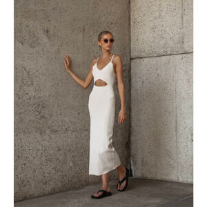 Dissh White Cutout Bodycon Maxi Dress 12 | Sleeveless Knit Minimalist Summer